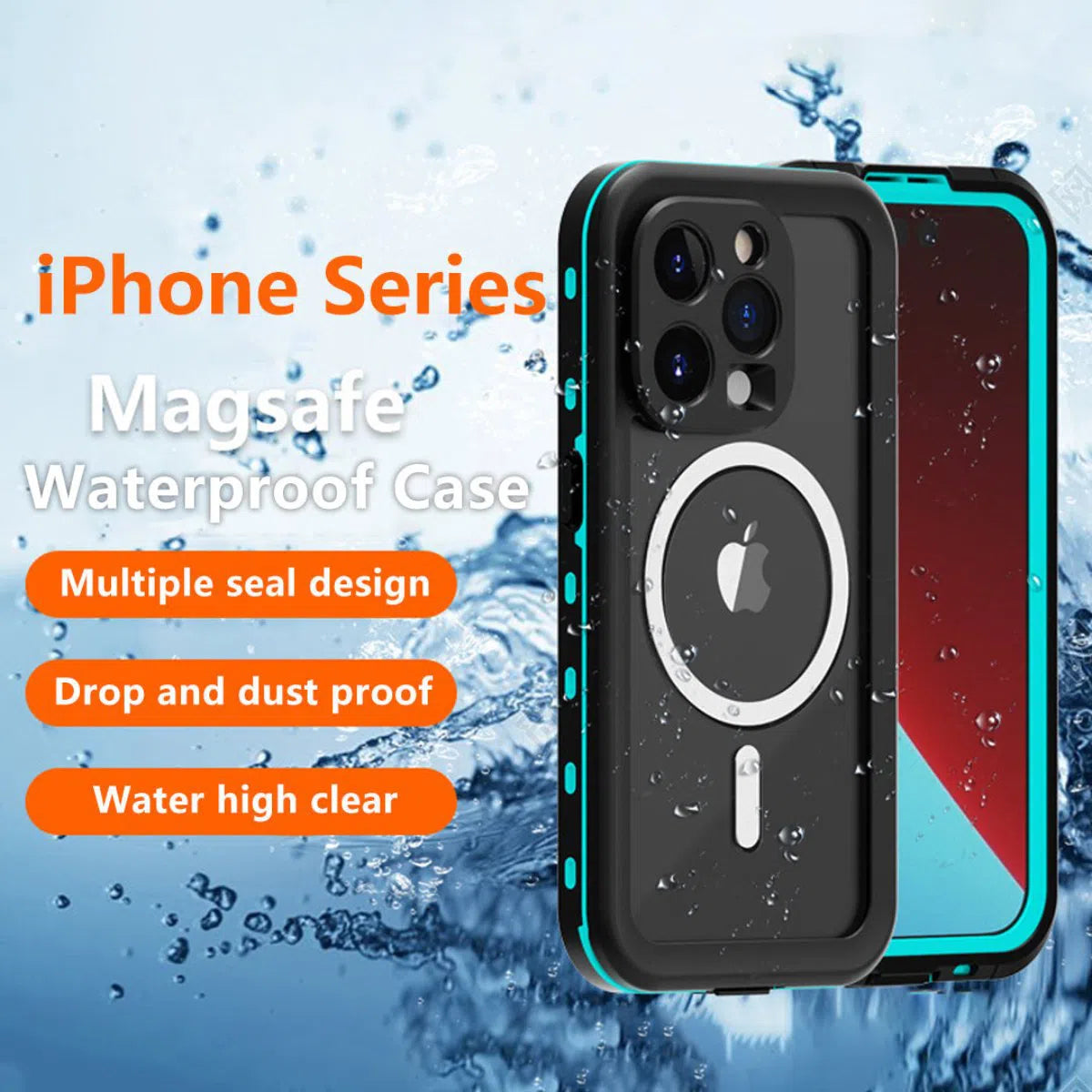 Buy IP68 Waterproof Phone Case, Support Magsafe, Built in Screen Protector, Full Body Heavy Duty Shockproof,Aiden at Caseles-iPhone 16 Pro Max, Black