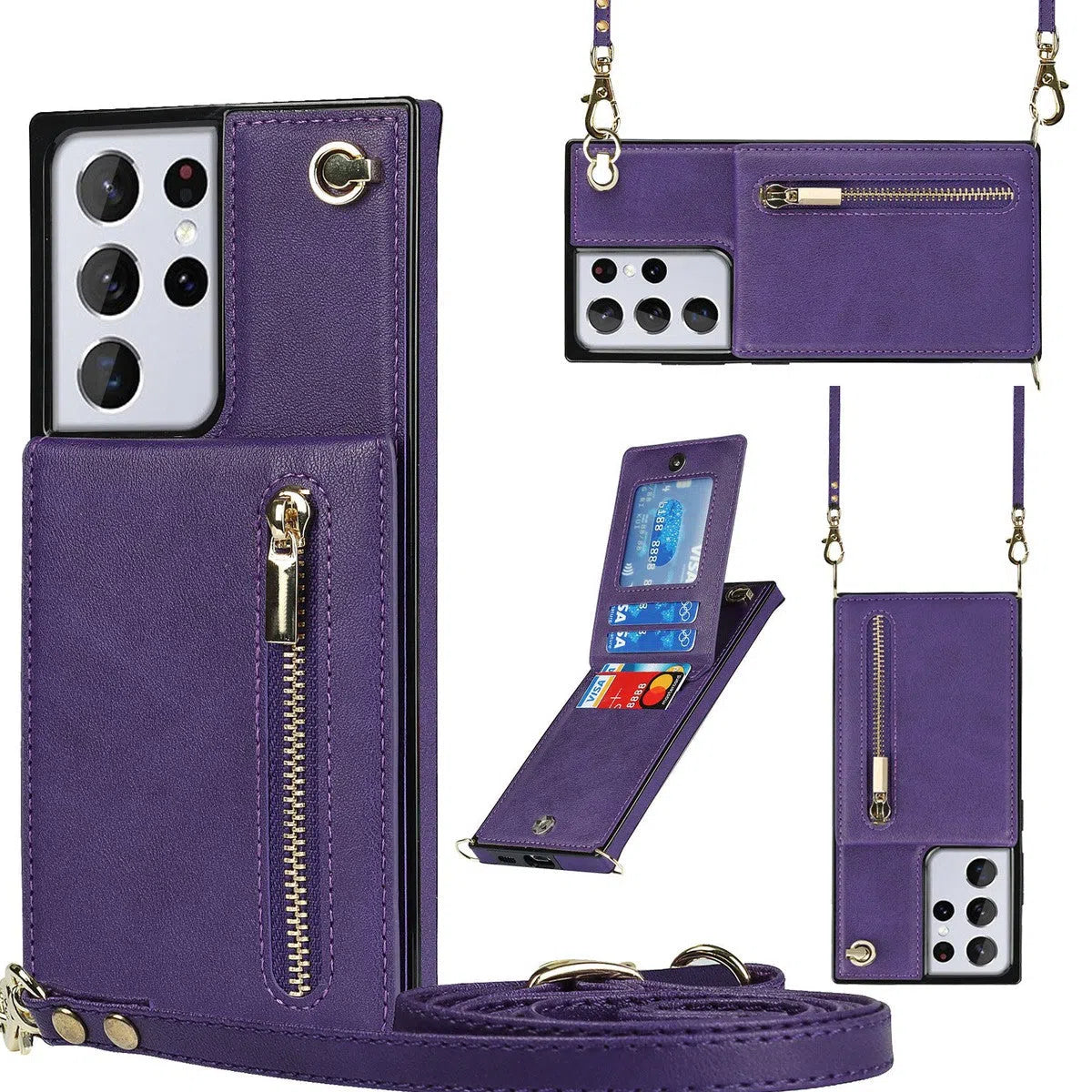 Buy Crossbody Wallet Phone Case, 5 Card Slots, Premium Leather, Kickstand Shockproof Case, Alima at Caseles-Samsung Galaxy S25 Ultra, Alima-Purple