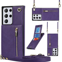 Buy Crossbody Wallet Phone Case, 5 Card Slots, Premium Leather, Kickstand Shockproof Case, Alima at Caseles-Samsung Galaxy S25 Ultra, Alima-Purple