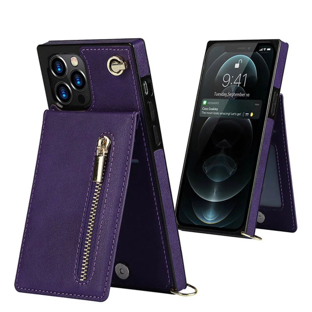 Buy Crossbody Wallet Phone Case, 5 Card Slots, Premium Leather, Kickstand Shockproof Case, Alima at Caseles-iPhone 16 Pro Max, Alima-Purple