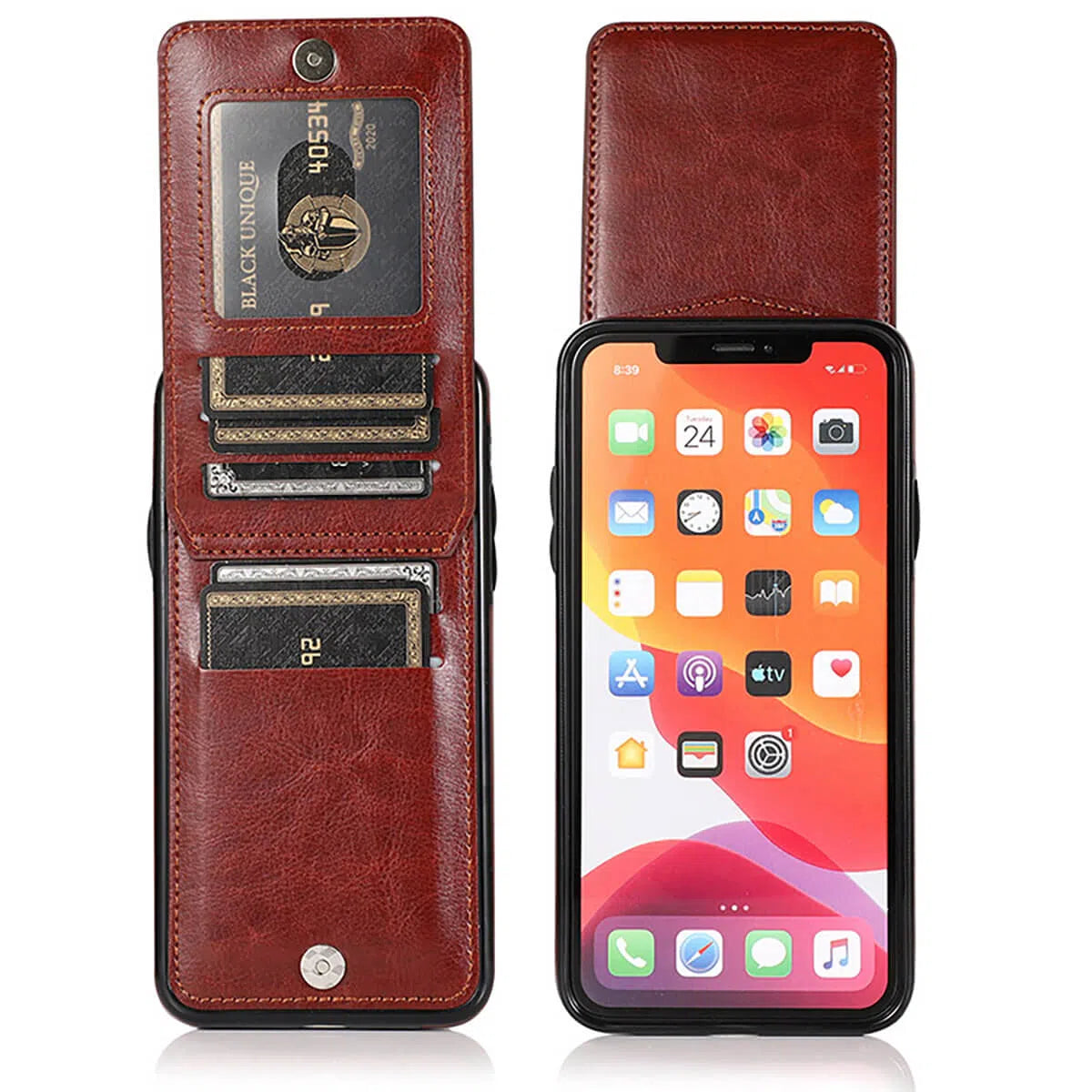 Buy Classic 5-6 Card Slots Wallet Phone Case, Premium Leather, Credit Card Holder, Flip, Kickstand Shockproof Case,Asher at Caseles-iPhone 16 Pro Max, Asher-Brown