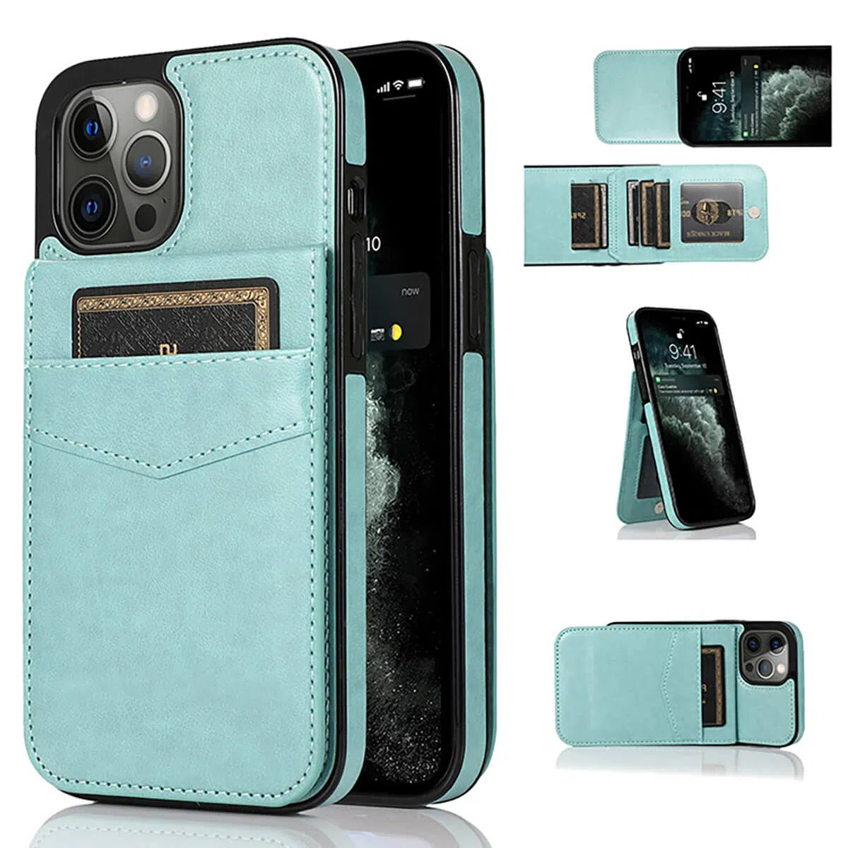 Buy Classic 5-6 Card Slots Wallet Phone Case, Premium Leather, Credit Card Holder, Flip, Kickstand Shockproof Case,Athena at Caseles-iPhone 16 Pro Max, Athena-Green