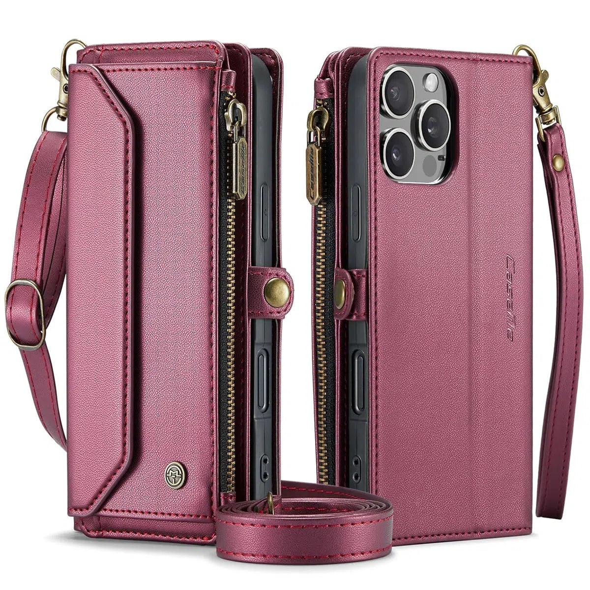 Buy Zipper Wallet Phone Case, RFID Blocking, Leather, Card Slots, for iPhone & Samsung,Aurora at Caseles-iPhone 16 Pro Max, Aurora-Purple