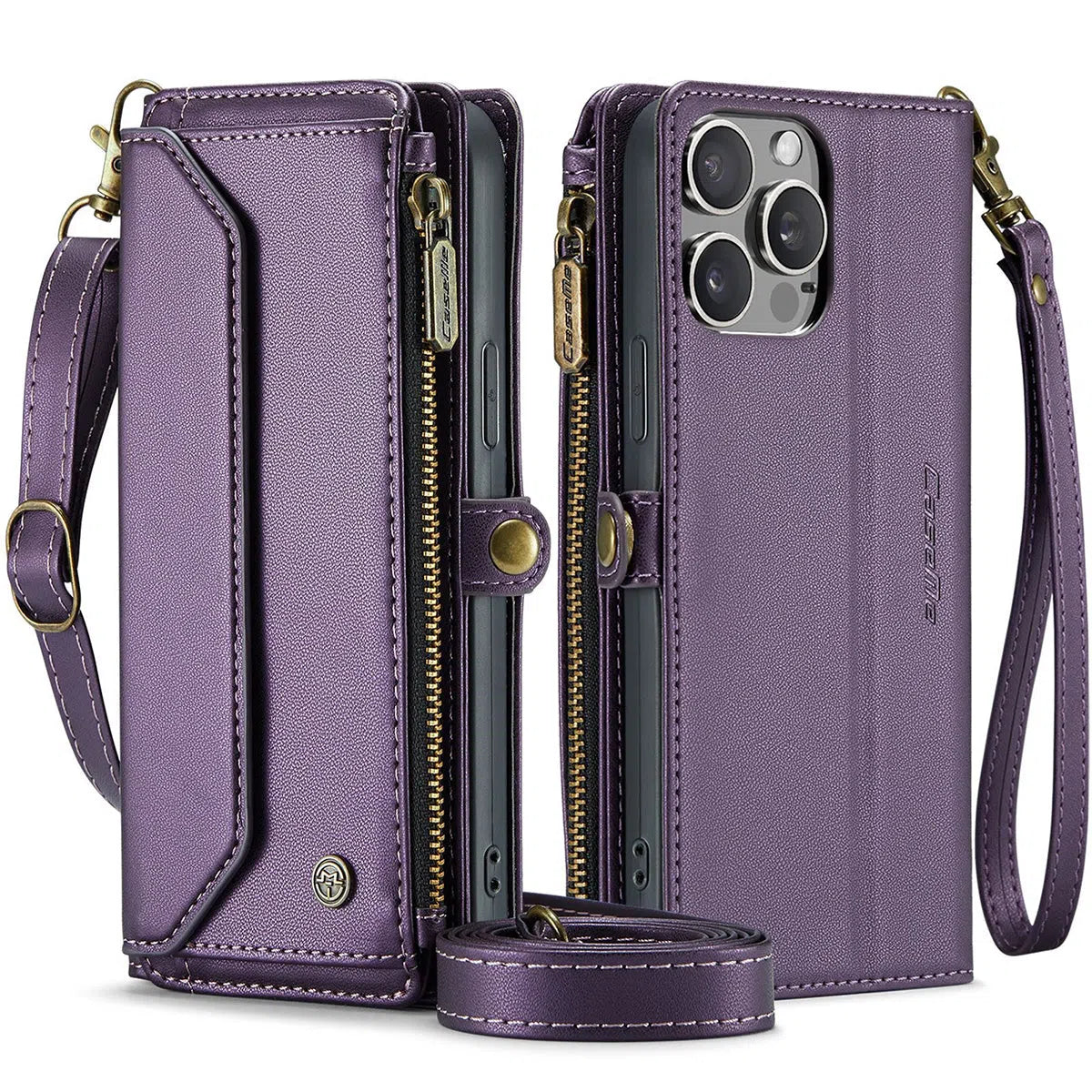 Buy Zipper Wallet Phone Case, RFID Blocking, Leather, Card Slots, for iPhone & Samsung,Aurora at Caseles-iPhone 16 Pro Max, Aurora-Purple