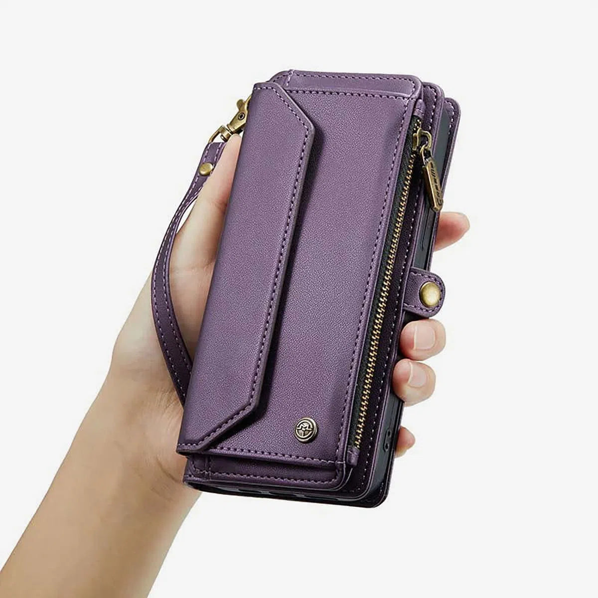 Buy Zipper Wallet Phone Case, RFID Blocking, Leather, Card Slots, for iPhone & Samsung,Aurora at Caseles-iPhone 16 Pro Max, Aurora-Purple