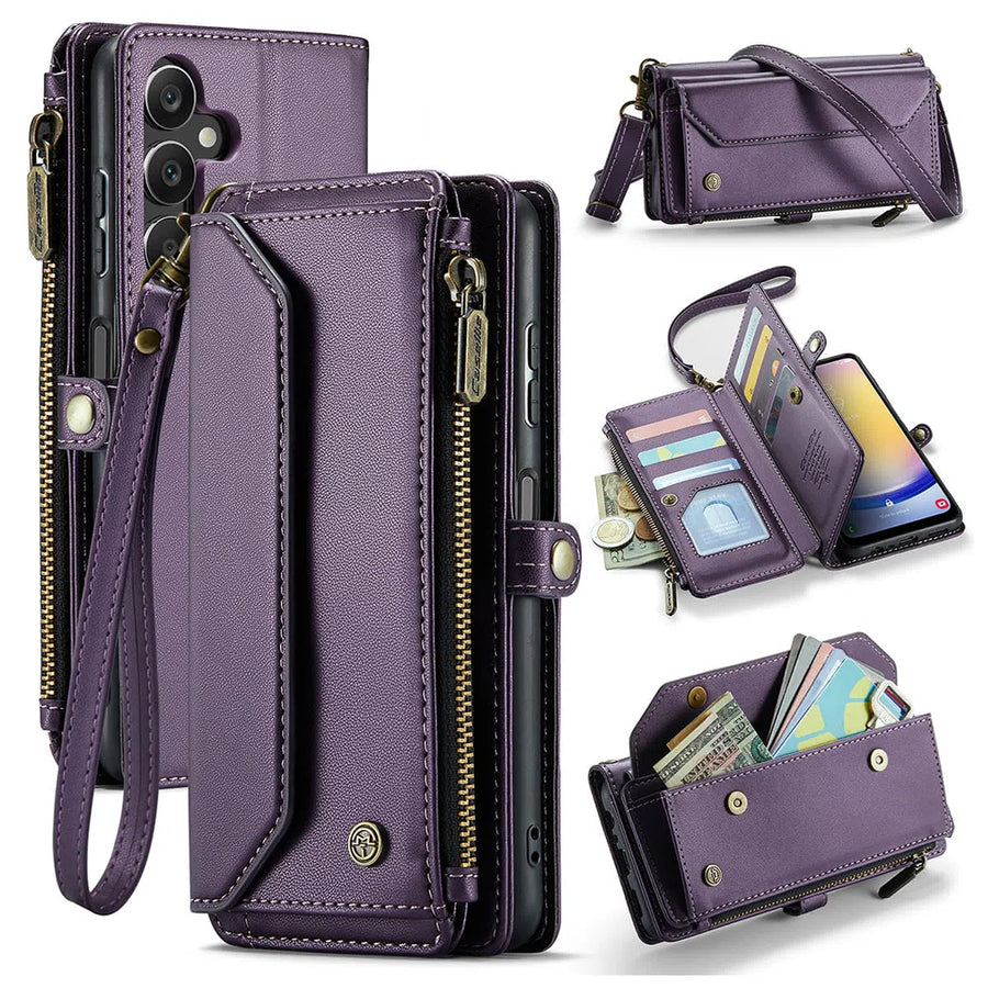 Buy Zipper Wallet Phone Case, RFID Blocking, Leather, Card Slots, for iPhone & Samsung,Aurora at Caseles-iPhone 16 Pro Max, Aurora-Purple