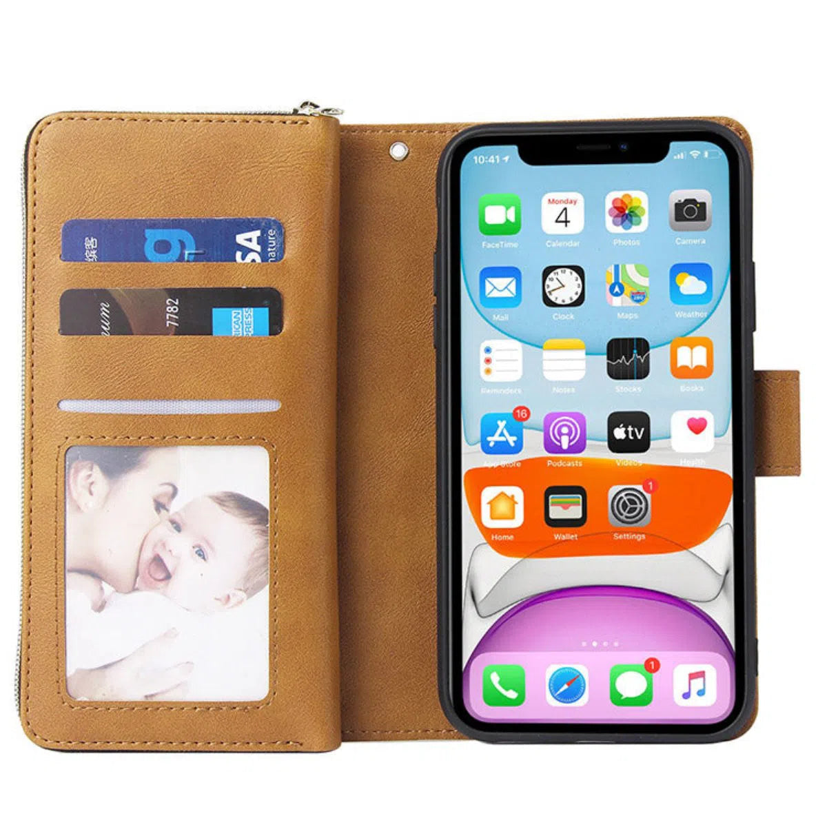 Buy Classic Wallet Phone Case, 9 Card Slots, Premium Leather, Credit Card Holder, Shockproof Case,Bakari at Caseles-iPhone 16 Pro Max, Bakari-Burgyndy