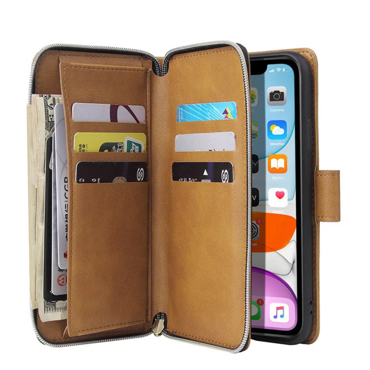 Buy Classic Wallet Phone Case, 9 Card Slots, Premium Leather, Credit Card Holder, Shockproof Case,Bakari at Caseles-iPhone 16 Pro Max, Bakari-Burgyndy