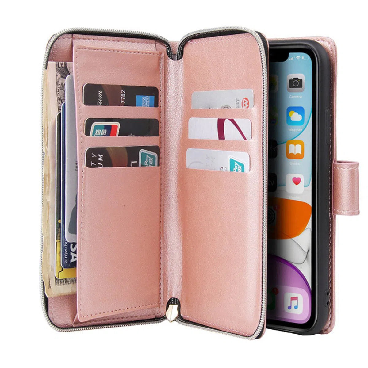 Buy Classic Wallet Phone Case, 9 Card Slots, Premium Leather, Credit Card Holder, Shockproof Case,Bakari at Caseles-iPhone 16 Pro Max, Bakari-Burgyndy