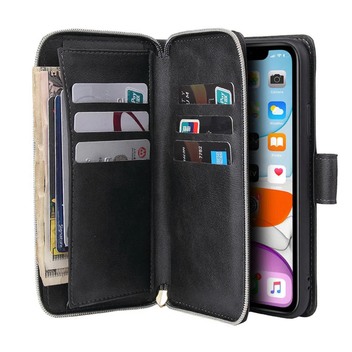 Buy Classic Wallet Phone Case, 9 Card Slots, Premium Leather, Credit Card Holder, Shockproof Case , BALDER at Caseles-iPhone 16 Pro Max, Balder-Black