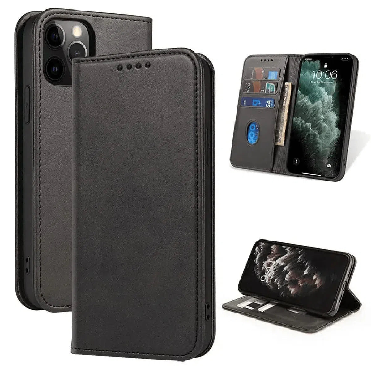 Buy Magnetic Folio Wallet Phone Case, Premium Leather, Credit Card Holder, Magnetic Closure, Flip Kickstand Shockproof Case, Barnaby at Caseles-iPhone 16 Pro Max, Barnaby-Black