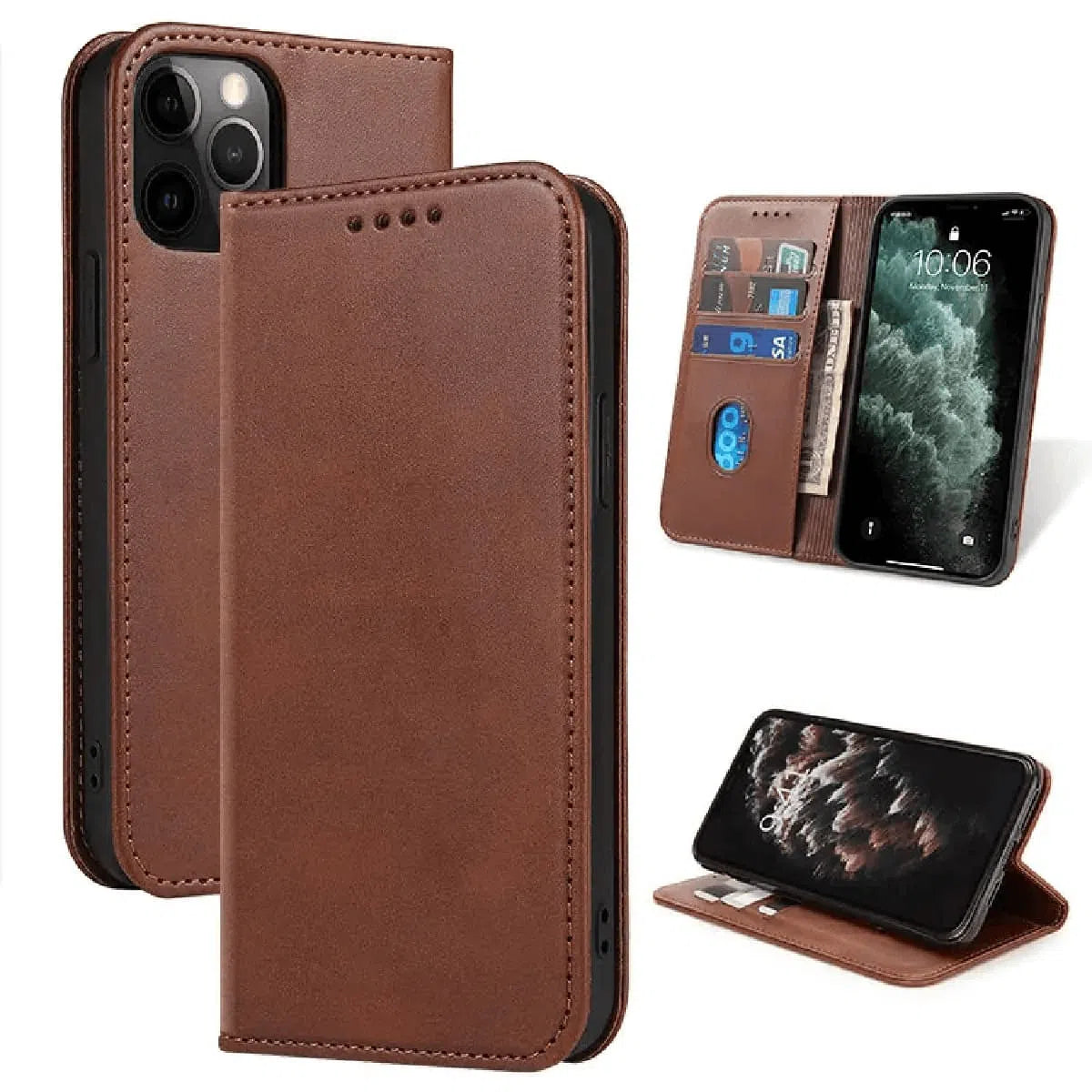 Buy Magnetic Folio Wallet Phone Case, Premium Leather, Credit Card Holder, Magnetic Closure, Flip Kickstand Shockproof Case, Barnaby at Caseles-iPhone 16 Pro Max, Barnaby-Coffee