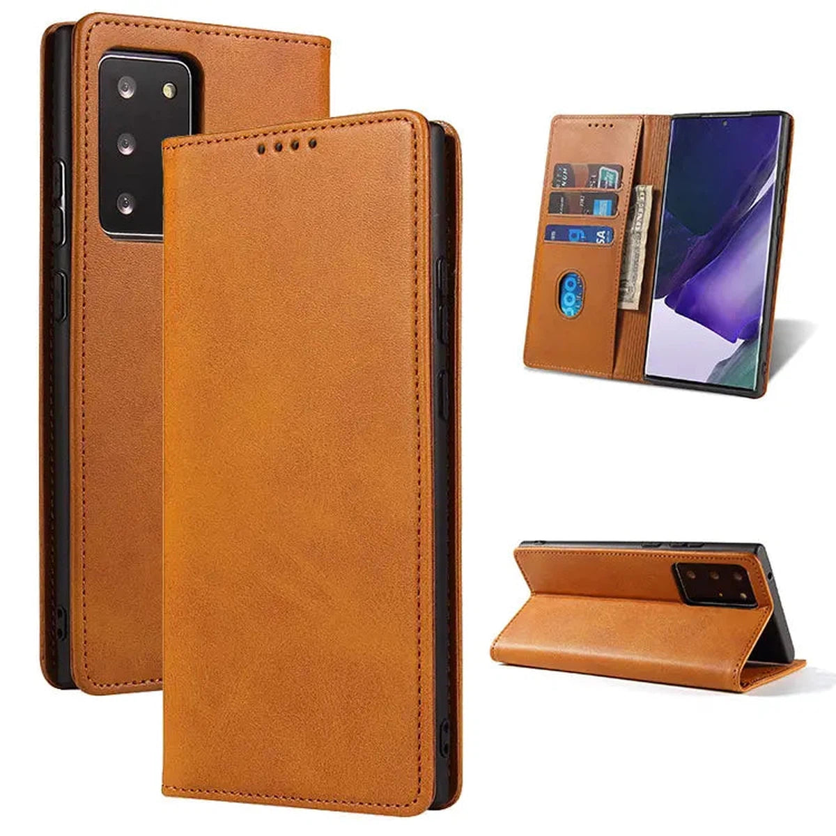 Buy Magnetic Folio Wallet Phone Case, Premium Leather, Credit Card Holder, Magnetic Closure, Flip Kickstand Shockproof Case,Barnett at Caseles-Samsung Galaxy S25 Ultra, Barnett-Brown