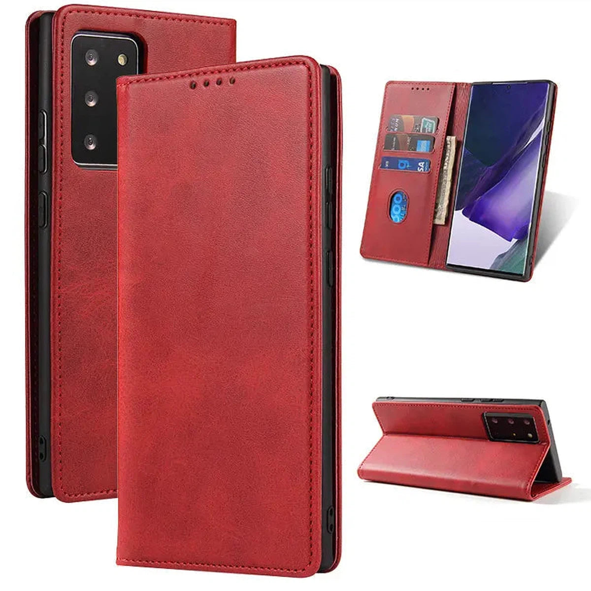 Buy Magnetic Folio Wallet Phone Case, Premium Leather, Credit Card Holder, Magnetic Closure, Flip Kickstand Shockproof Case,Barnett at Caseles-Samsung Galaxy S25 Ultra, Barnett-Red