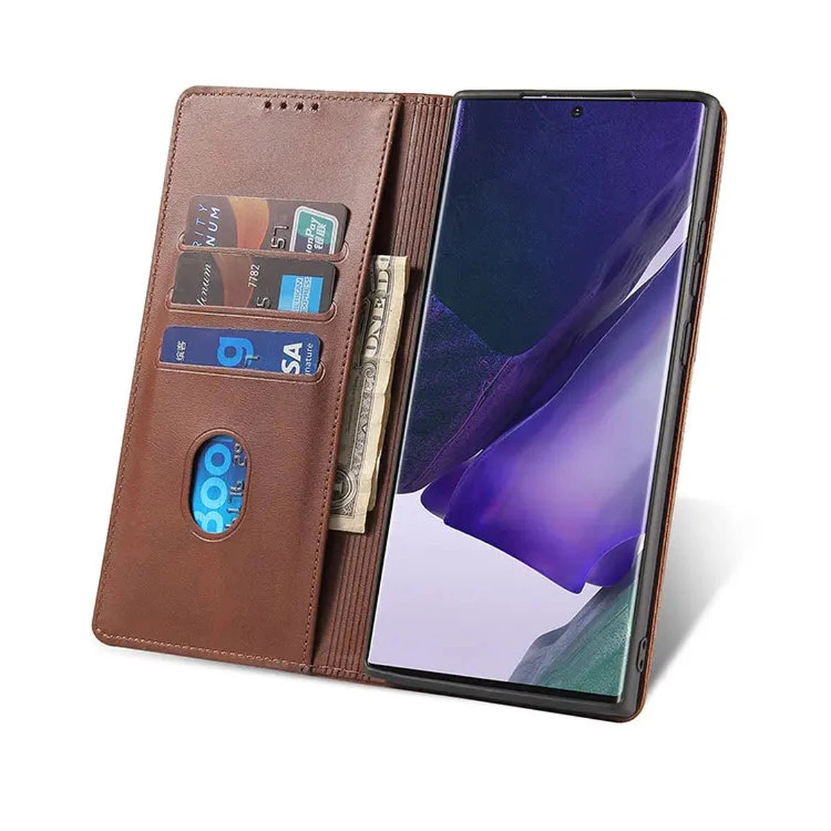 Buy Magnetic Folio Wallet Phone Case, Premium Leather, Credit Card Holder, Magnetic Closure, Flip Kickstand Shockproof Case,Barnett at Caseles-Samsung Galaxy S25 Ultra, Barnett-Coffee