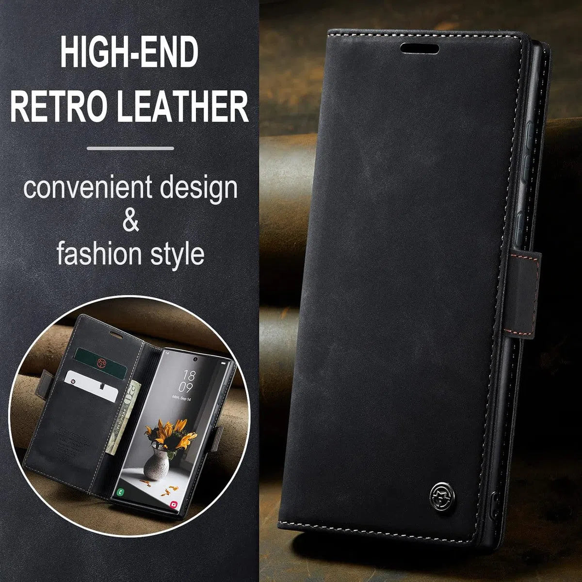 Buy Magnetic Flip Leather Card Wallet Phone Case Cover for iPhone, Benjamin at Caseles-iPhone 16 Pro Max, BJM-Coffee