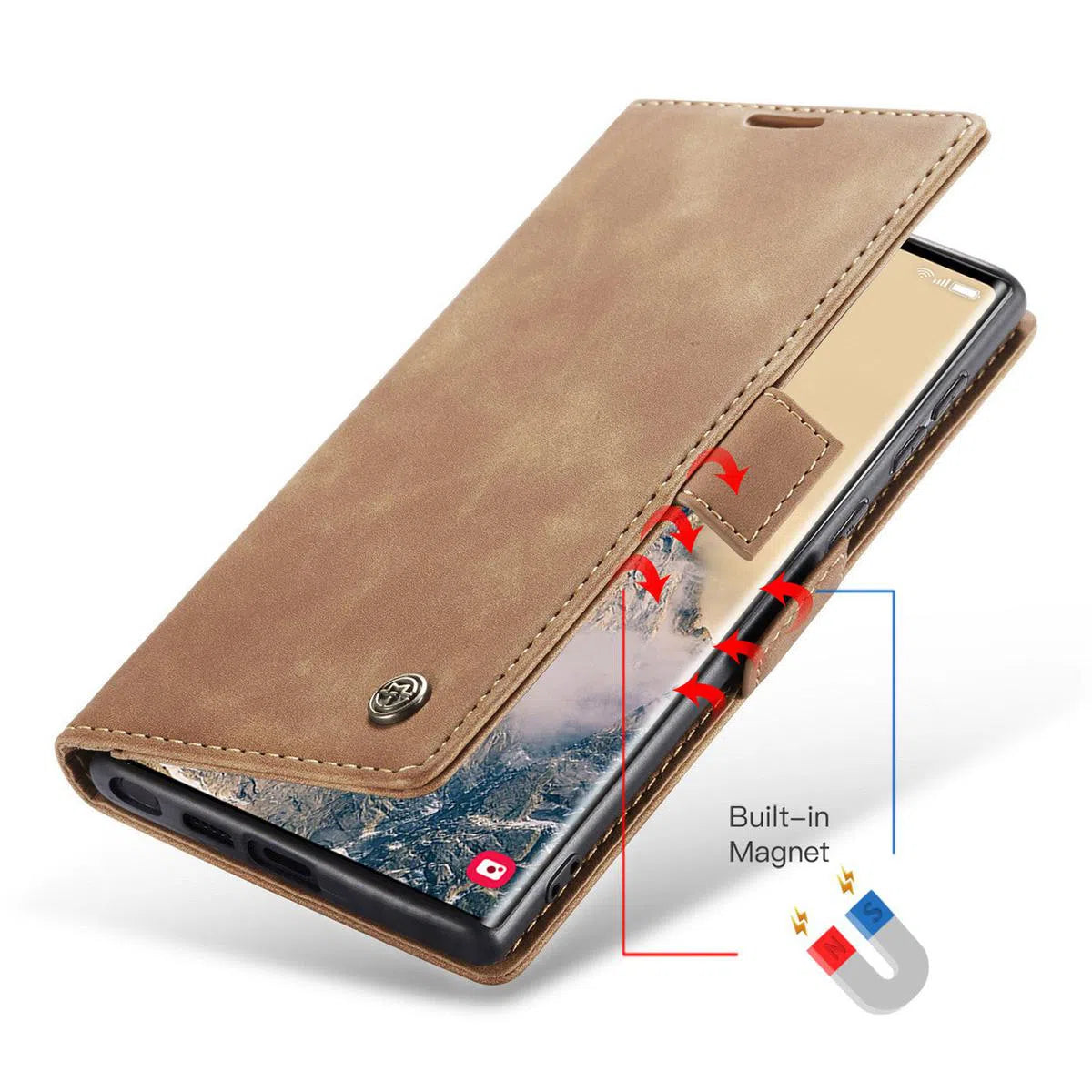 Buy Magnetic Flip Leather Card Wallet Case for Galaxy, Kickstand & Drop Protection, Benjamin at Caseles-Samsung Galaxy S25 Ultra, BJM-Coffee