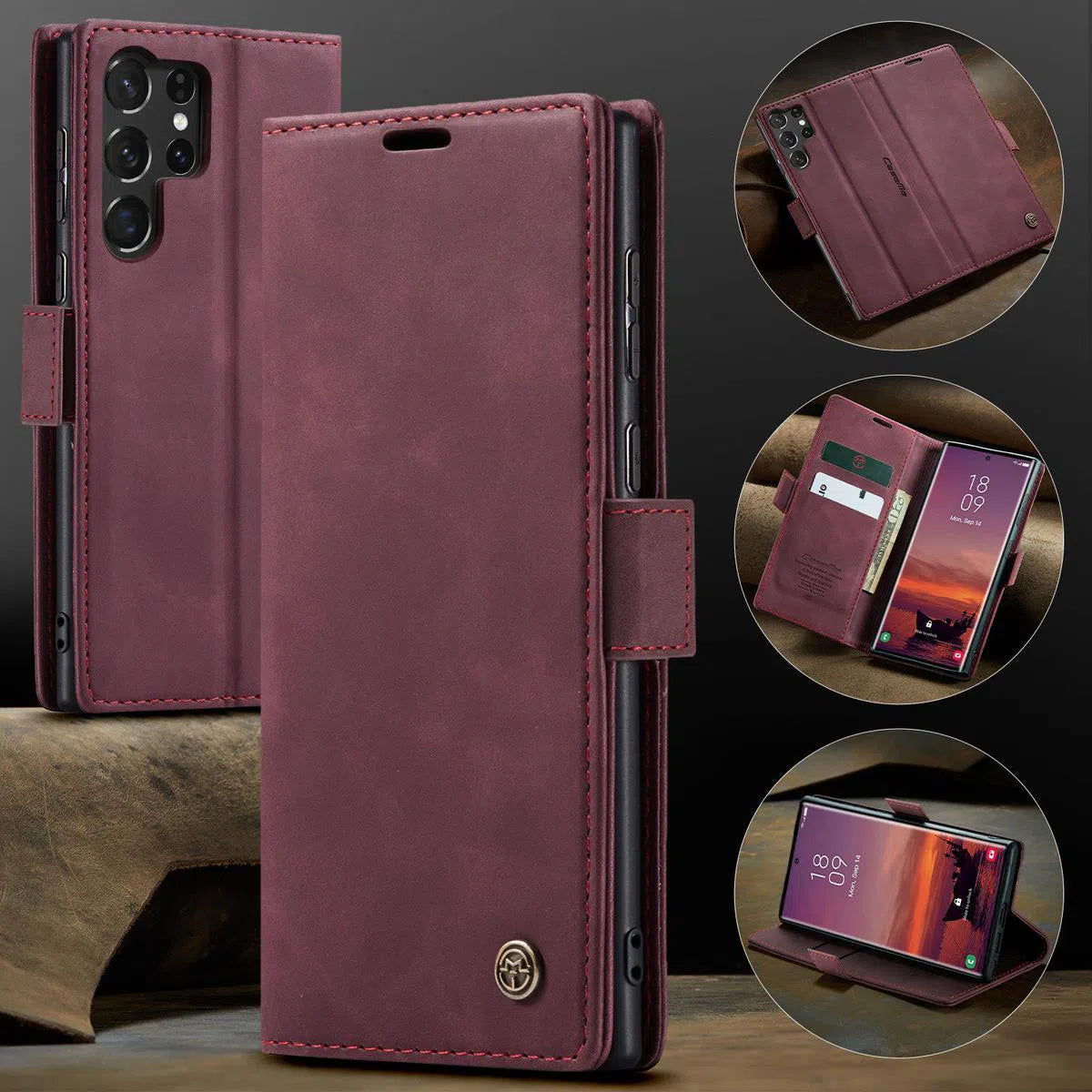 Buy Magnetic Flip Leather Card Wallet Case for Galaxy, Kickstand & Drop Protection, Benjamin at Caseles-Samsung Galaxy S25 Ultra, BJM-Coffee