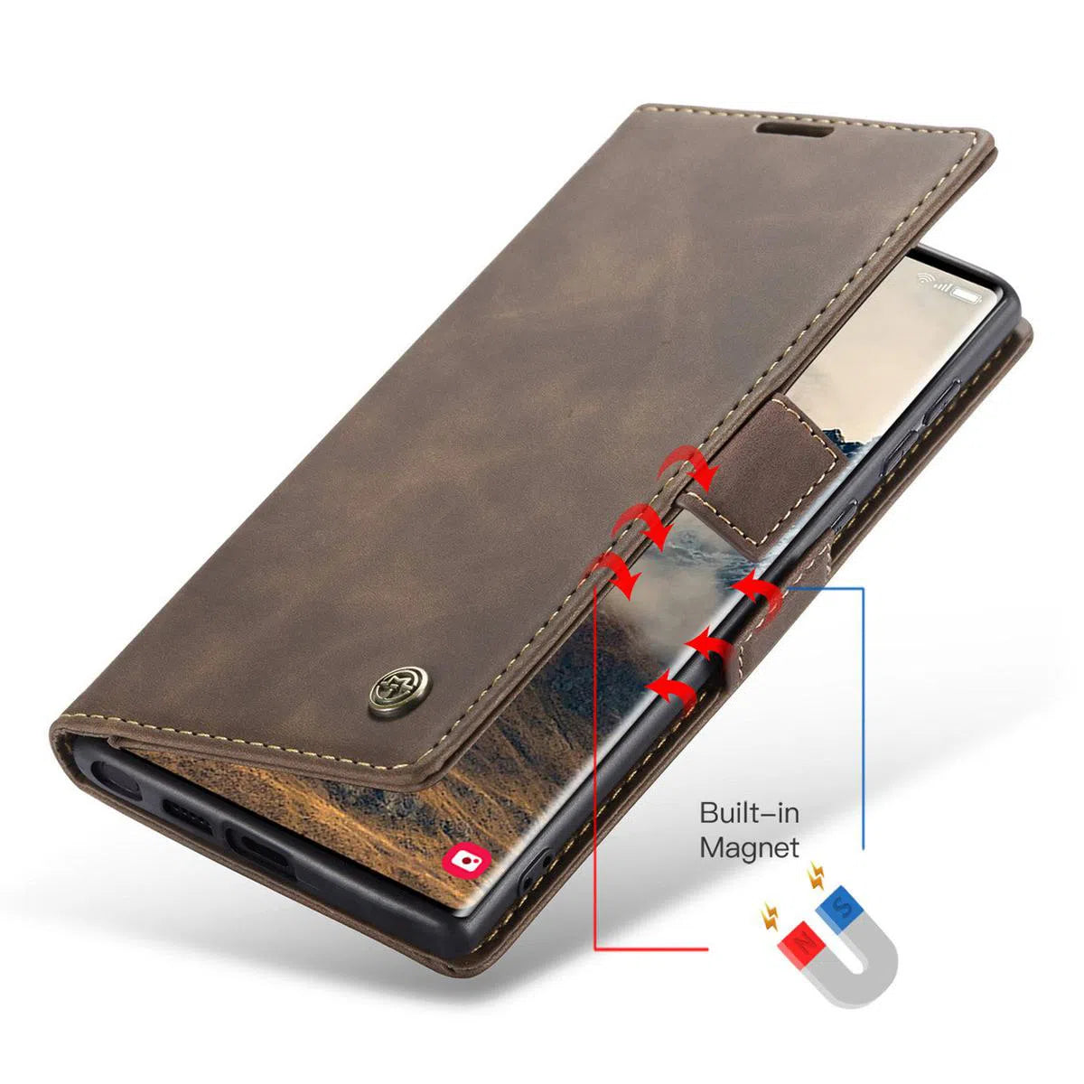 Buy Magnetic Flip Leather Card Wallet Case for Galaxy, Kickstand & Drop Protection, Benjamin at Caseles-Samsung Galaxy S25 Ultra, BJM-Coffee