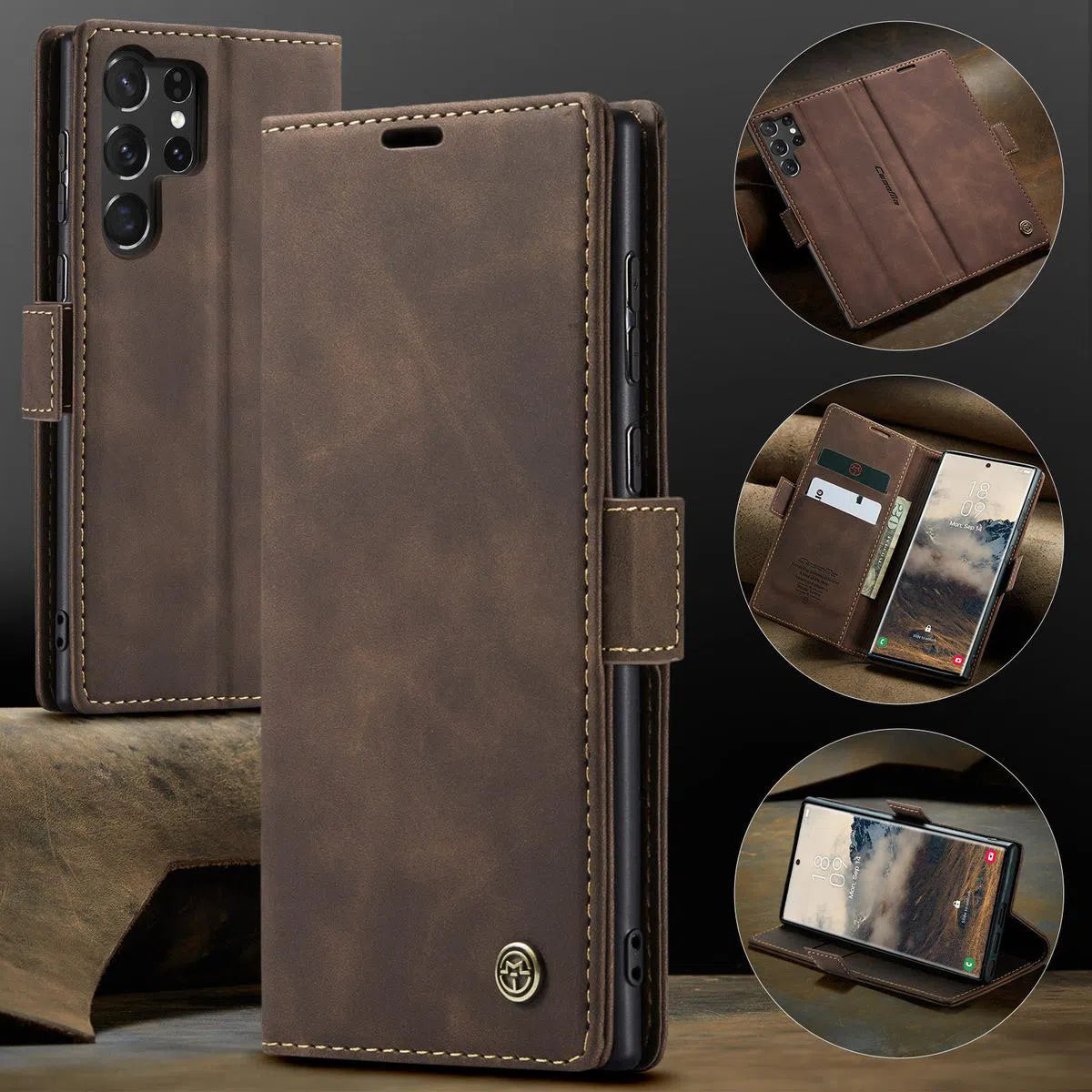 Buy Magnetic Flip Leather Card Wallet Case for Galaxy, Kickstand & Drop Protection, Benjamin at Caseles-Samsung Galaxy S25 Ultra, BJM-Coffee