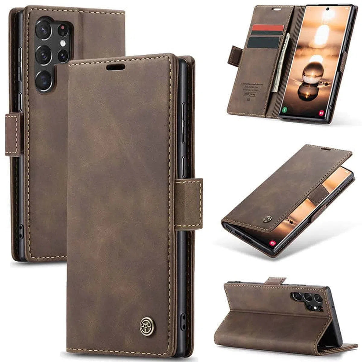 Buy Magnetic Flip Leather Card Wallet Phone Case Cover for iPhone, Benjamin at Caseles-iPhone 16 Pro Max, BJM-Coffee