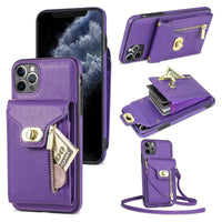 Buy Detachable Lanyard Leather Case Wallet Case Card Slot Shockproof Kickstand Zipper Closure Flip Leather Case for iPhone,Briana at Caseles-iPhone 16 Pro Max, Briana-Purple