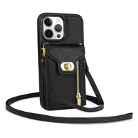 Buy Detachable Lanyard Leather Case Wallet Case Card Slot Shockproof Kickstand Zipper Closure Flip Leather Case for iPhone,Briana at Caseles-iPhone 16 Pro Max, Briana-Black