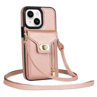 Buy Detachable Lanyard Leather Case Wallet Case Card Slot Shockproof Kickstand Zipper Closure Flip Leather Case for iPhone,Briella at Caseles-iPhone 16 Pro Max, Briella-Pink