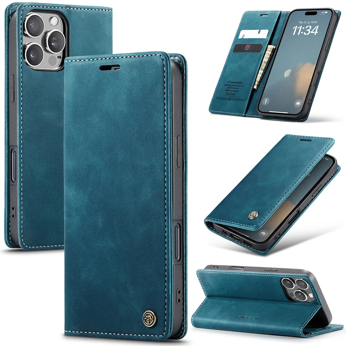 Buy Magnetic Flip Leather Card Wallet Case for iPhone, Kickstand & Drop Protection, BROOKS at Caseles-iPhone 16 Pro Max, BJM-Blue