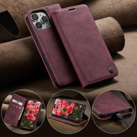 Buy Magnetic Flip Leather Card Wallet Case for iPhone, Kickstand & Drop Protection, BROOKS at Caseles-iPhone 16 Pro Max, BJM-Coffee