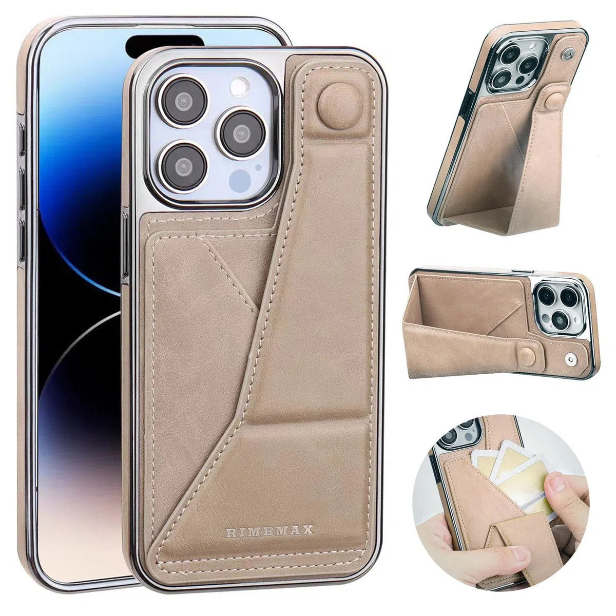 Buy Malcolm - Caseles Full Coverage Protection, Leather Phone case, Phone Stander, Card Holder Wallet Case - at Caseles-iPhone 16 Pro Max, Charles-Beige