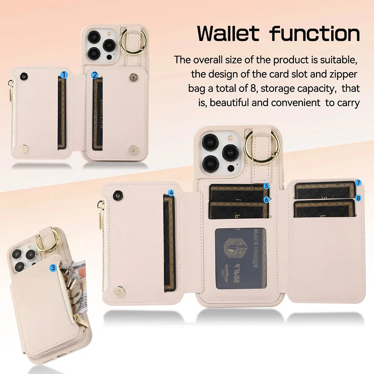 Buy Wallet Case with Wrist and Shoulder Strap Card Holder Ring Stand Flip Zipper Leather 6+ Slots RFID Blocking Phone Cover for iPhone,Charlotte at Caseles-iPhone 16 Pro Max, Charlotte-Beige