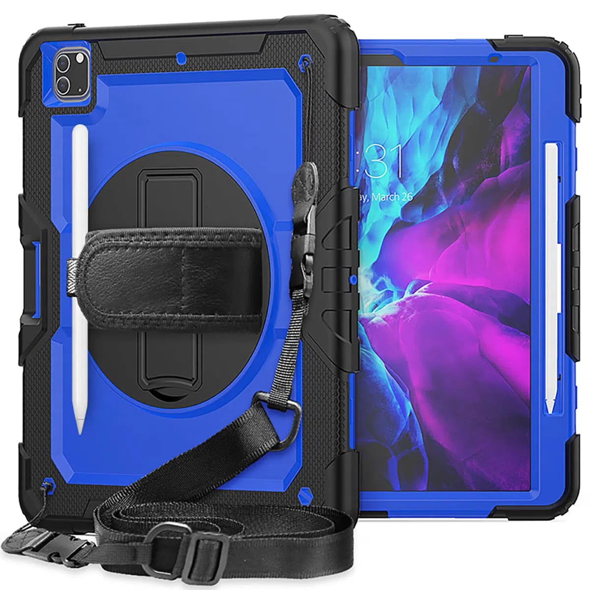 Buy Full Body Case for iPad, with Detachable Strap & Pencil Holder & built in Screen Protector 360 Rotating Hand Strap Stand Drop Proof Cover at Caseles-iPad Air 6 (2024 13 inch), CFBP-Black