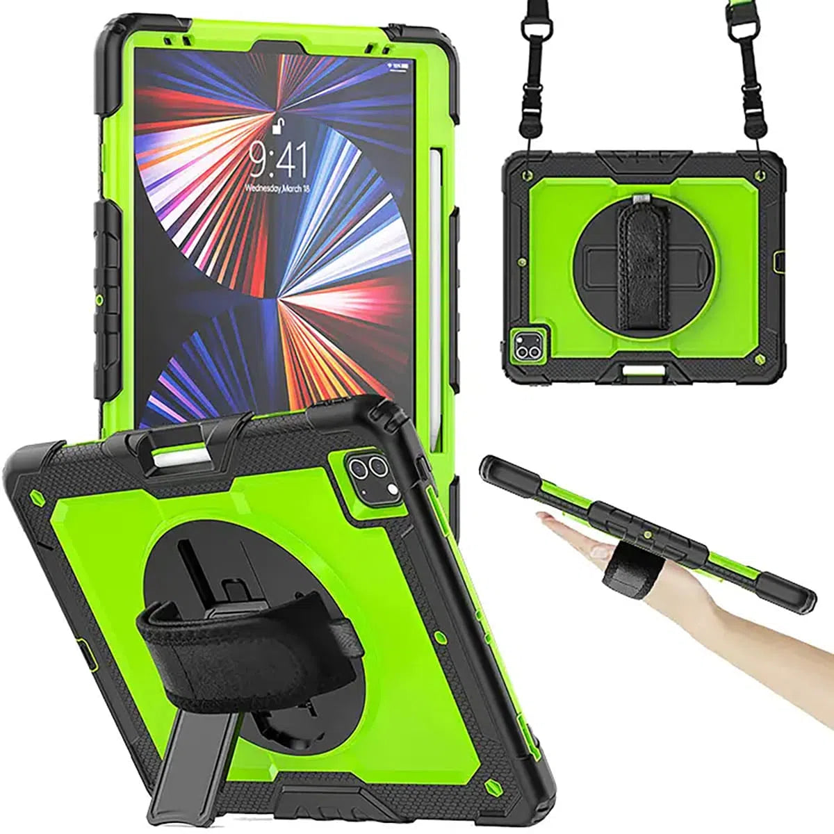 Buy Full Body Case for iPad, with Detachable Strap & Pencil Holder & built in Screen Protector 360 Rotating Hand Strap Stand Drop Proof Cover at Caseles-iPad Air 6 (2024 13 inch), CFBP-Green