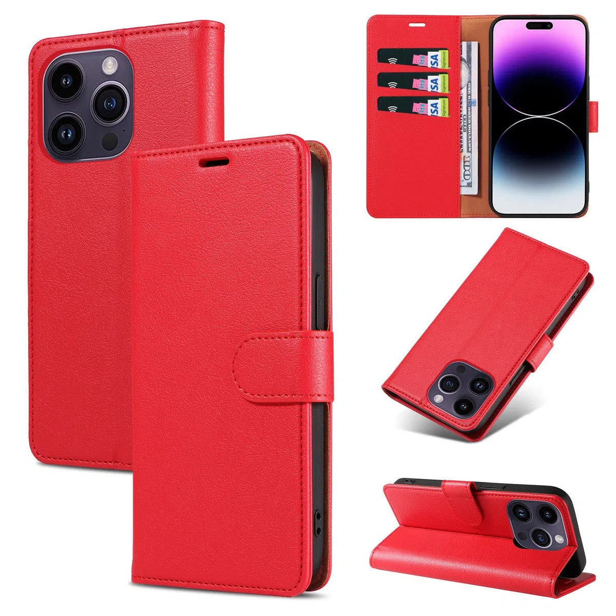 Buy Magnetic Folio Wallet Phone Case, Premium Leather, Credit Card Holder, Magnetic Closure, Flip Kickstand Shockproof Case,Delilah at Caseles-iPhone 16 Pro Max, Delilah-Red