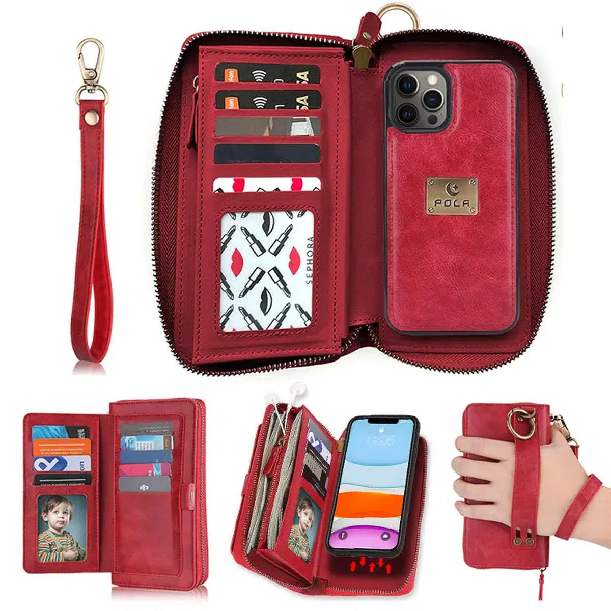 Buy Multi Functional Wallet Phone Case, 14 Card Slots 3 Purse 1 Zipper 1 Wrist Band 1 Metal Buckle, Wrist Strap Clutch Magnetic Detachable,Darell at Caseles-iPhone 16 Pro Max, Darell-Brown