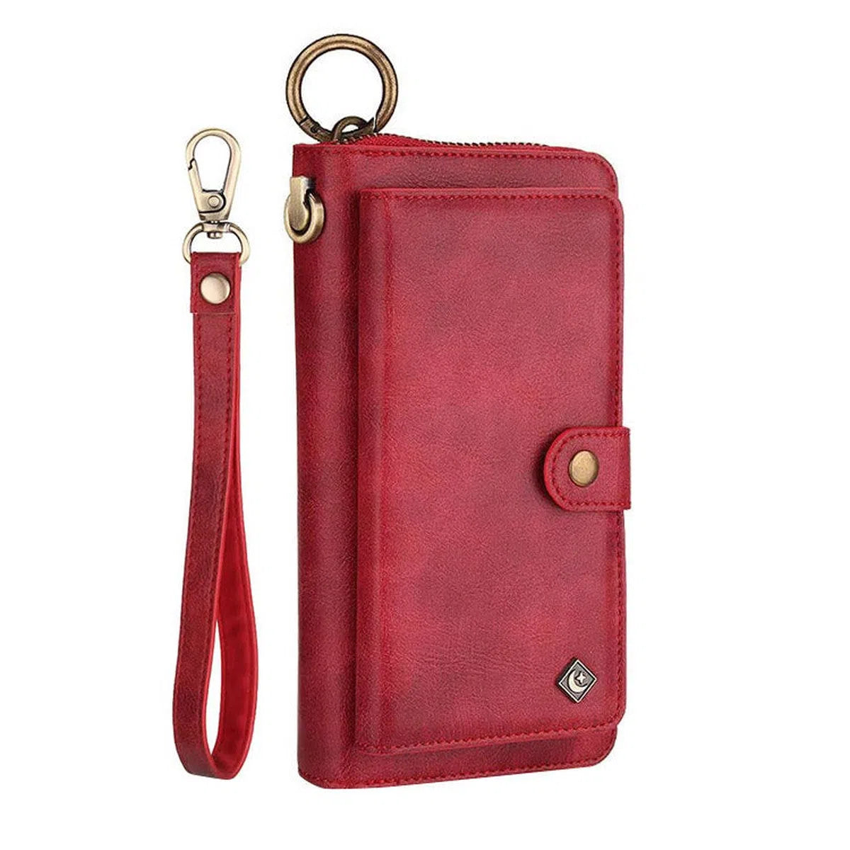 Buy Multi Functional Wallet Phone Case, 14 Card Slots 3 Purse 1 Zipper 1 Wrist Band 1 Metal Buckle, Wrist Strap Clutch Magnetic Detachable,Darell at Caseles-iPhone 16 Pro Max, Darell-Red