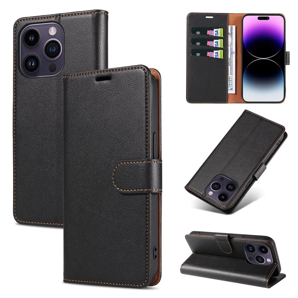 Buy Magnetic Folio Wallet Phone Case, Premium Leather, Credit Card Holder, Magnetic Closure, Flip Kickstand Shockproof Case,Daniel at Caseles-iPhone 16 Pro Max, Daniel-Black