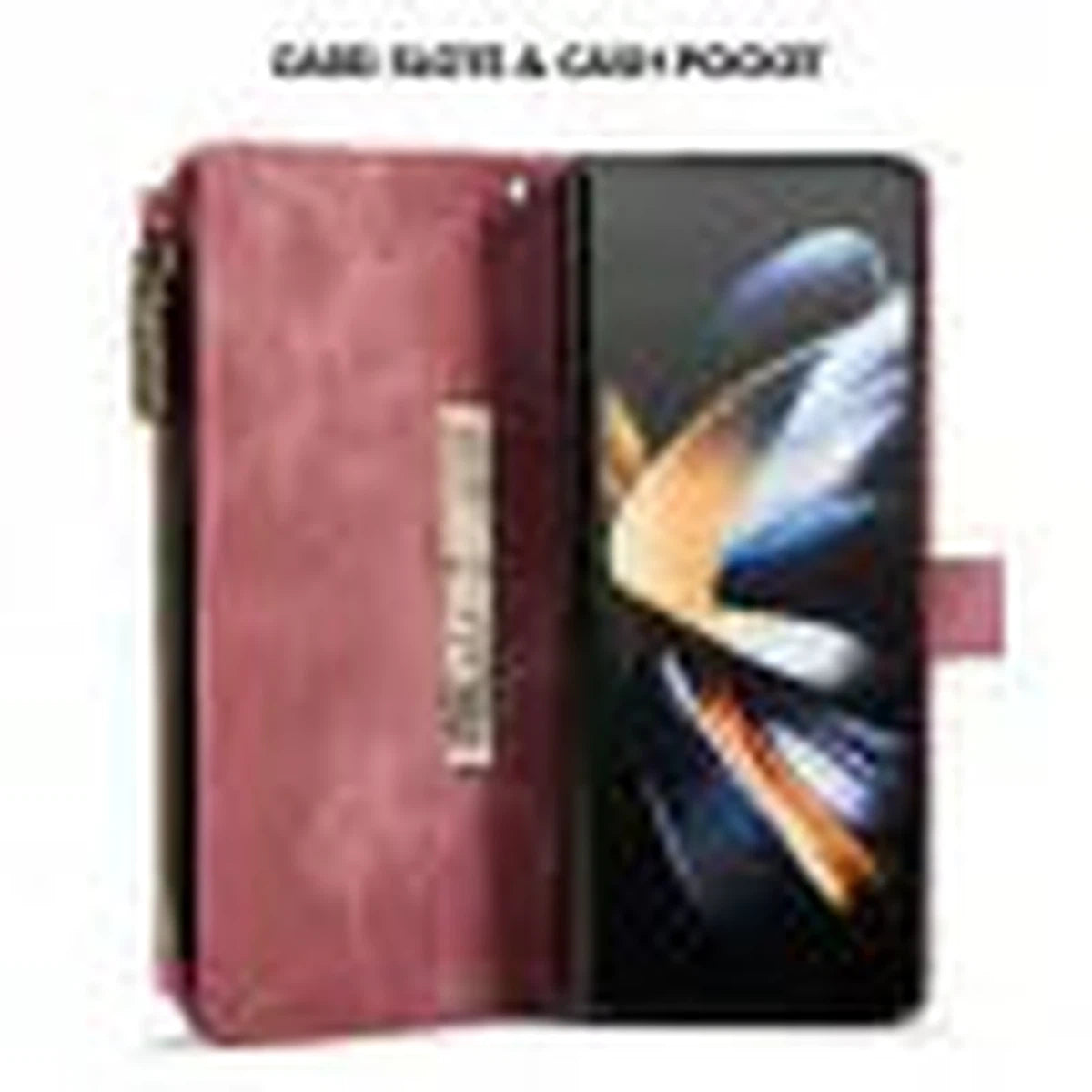 Buy Zipper Flip Folio Wallet Phone Case, Premium Leather Cover with Card Slots Cash Pocket Magnetic Closure and Kickstand,Devy at Caseles-Samsung Galaxy S24 Ultra, Brown