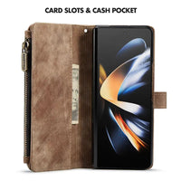 Buy Zipper Flip Folio Wallet Phone Case, Premium Leather Cover with Card Slots Cash Pocket Magnetic Closure and Kickstand,Devy at Caseles-Samsung Galaxy S24 Ultra, Brown