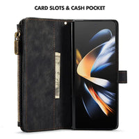 Buy Zipper Flip Folio Wallet Phone Case, Premium Leather Cover with Card Slots Cash Pocket Magnetic Closure and Kickstand,Devy at Caseles-Samsung Galaxy S24 Ultra, Brown