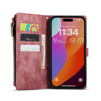 Buy Zipper Flip Folio Wallet Phone Case, Premium Leather Cover with Card Slots Cash Pocket Magnetic Closure and Kickstand,Devy at Caseles-iPhone 16 Pro Max, Brown