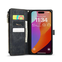 Buy Zipper Flip Folio Wallet Phone Case, Premium Leather Cover with Card Slots Cash Pocket Magnetic Closure and Kickstand,Devy at Caseles-iPhone 16 Pro Max, Brown