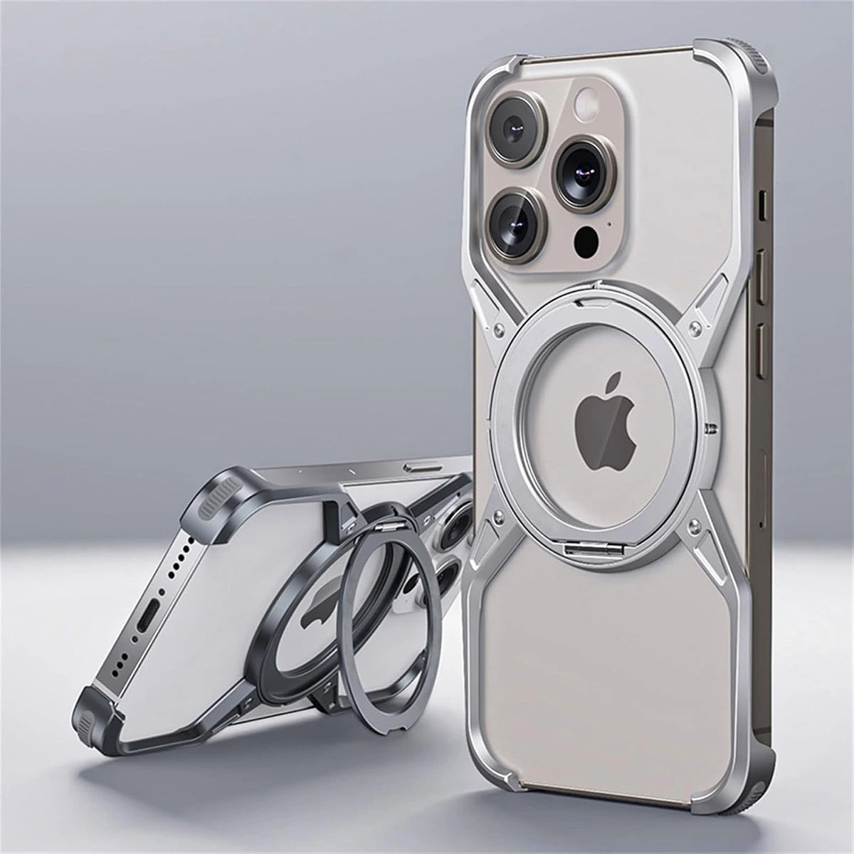 Buy Premium Aluminum Frameless Bumper Case Compatible with iPhone,Cool Design Luxury Metal Shockproof Anti-Scratch Slim Borderless case with Kickstand Magnetic Holder,Doge at Caseles-iPhone 16 Pro Max, Grey