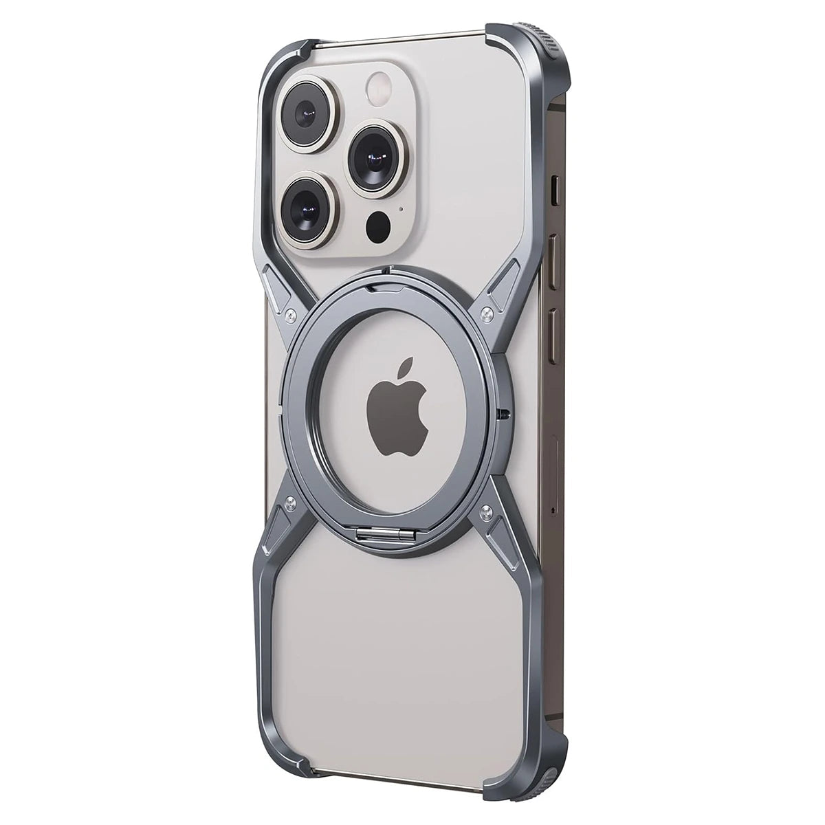 Buy Premium Aluminum Frameless Bumper Case Compatible with iPhone,Cool Design Luxury Metal Shockproof Anti-Scratch Slim Borderless case with Kickstand Magnetic Holder,Doge at Caseles-iPhone 16 Pro Max, Grey