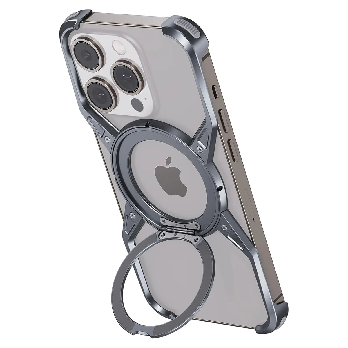 Buy Premium Aluminum Frameless Bumper Case Compatible with iPhone,Cool Design Luxury Metal Shockproof Anti-Scratch Slim Borderless case with Kickstand Magnetic Holder,Doge at Caseles-iPhone 16 Pro Max, Grey