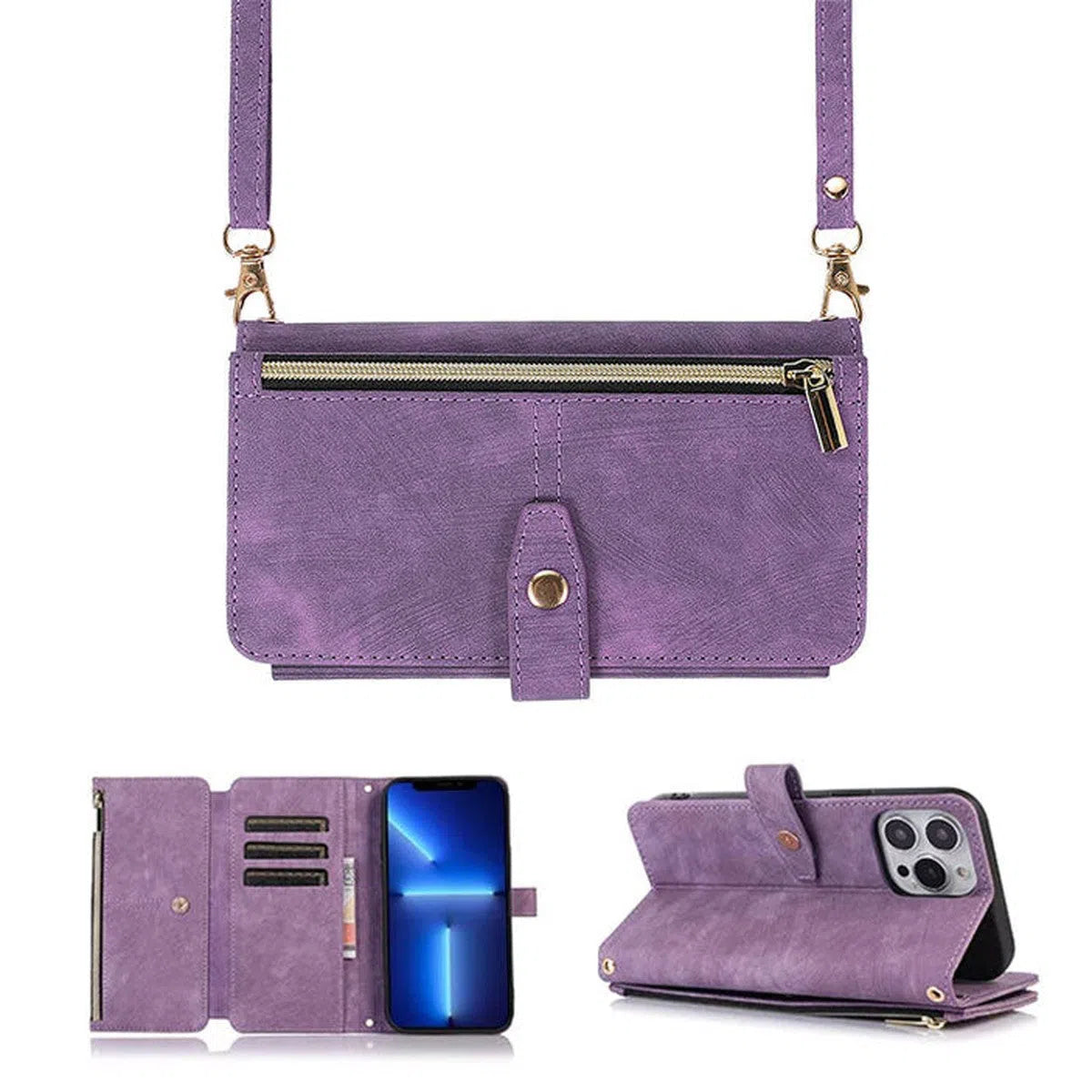 Buy Flip Crossbody Wallet Phone Case, With 9 Card Slots Zipper Pocket Retro Leather Hand Strap Kickstand Magnetic Closure Shockproof Cover,Ellie at Caseles-iPhone 16 Pro Max, Ellie-Purple