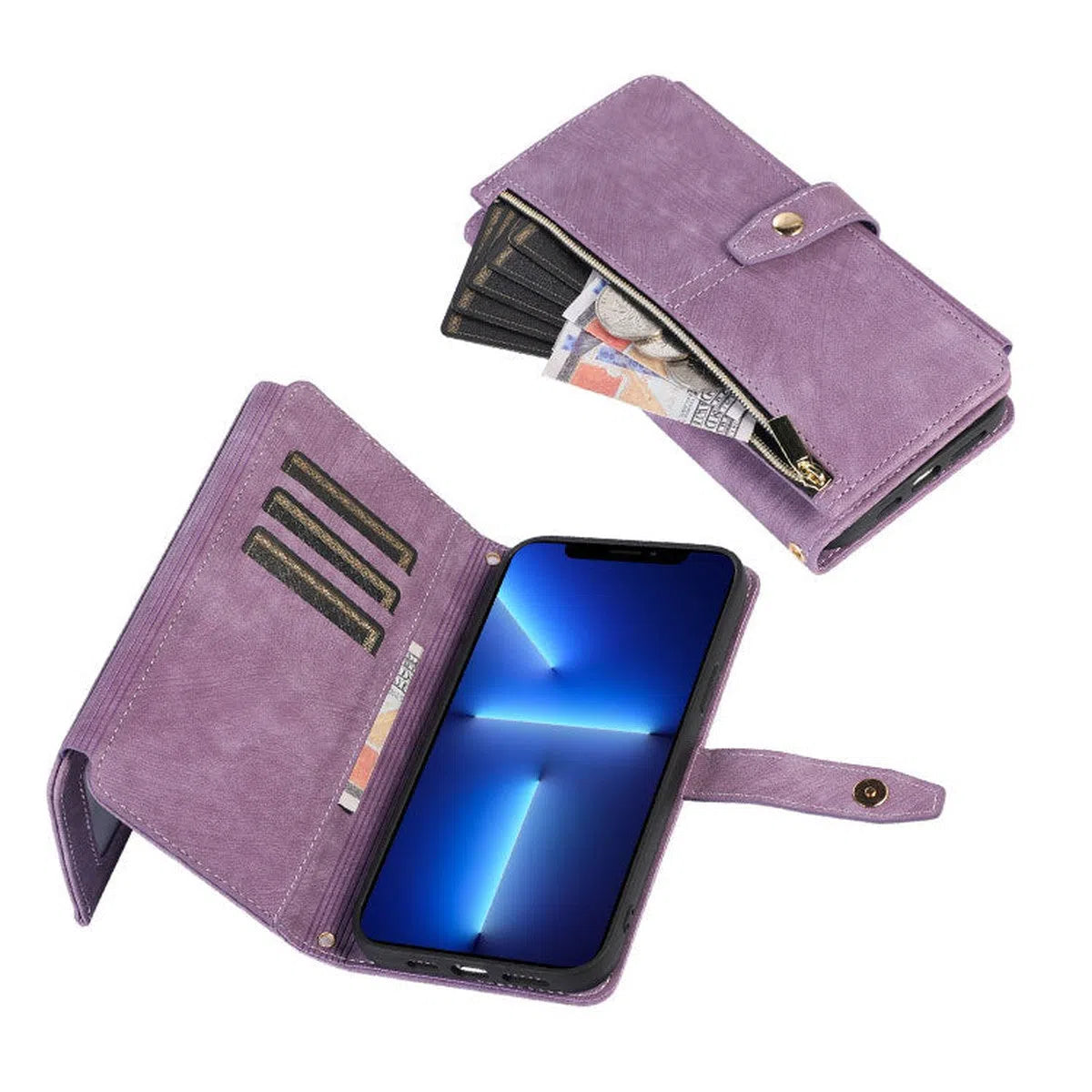 Buy Flip Crossbody Wallet Phone Case, With 9 Card Slots Zipper Pocket Retro Leather Hand Strap Kickstand Magnetic Closure Shockproof Cover,Ellie at Caseles-iPhone 16 Pro Max, Ellie-Purple