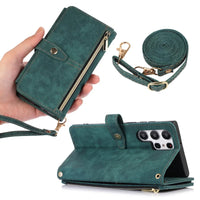Buy Flip Crossbody Wallet Phone Case, With 9 Card Slots Zipper Pocket Retro Leather Hand Strap Kickstand Magnetic Closure Shockproof Cover,Ellie at Caseles-Samsung Galaxy S24 Ultra, Eliana-Black