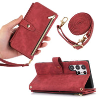 Buy Flip Crossbody Wallet Phone Case, With 9 Card Slots Zipper Pocket Retro Leather Hand Strap Kickstand Magnetic Closure Shockproof Cover,Ellie at Caseles-Samsung Galaxy S24 Ultra, Eliana-Black